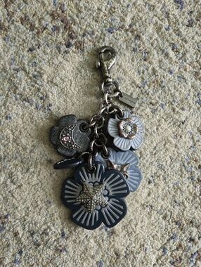 Coach Tea Rose Bag Charm Keychain With Gunmetal Hardware